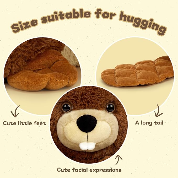 MaoGoLan 4Pcs Beaver Stuffed Animals with Three Babies Inside,17.7" Fluffy Giant Beaver Plush Gift,Funny Beave Plushie Woodland Toys for Kids,Teens,Baby Shower,Christmas