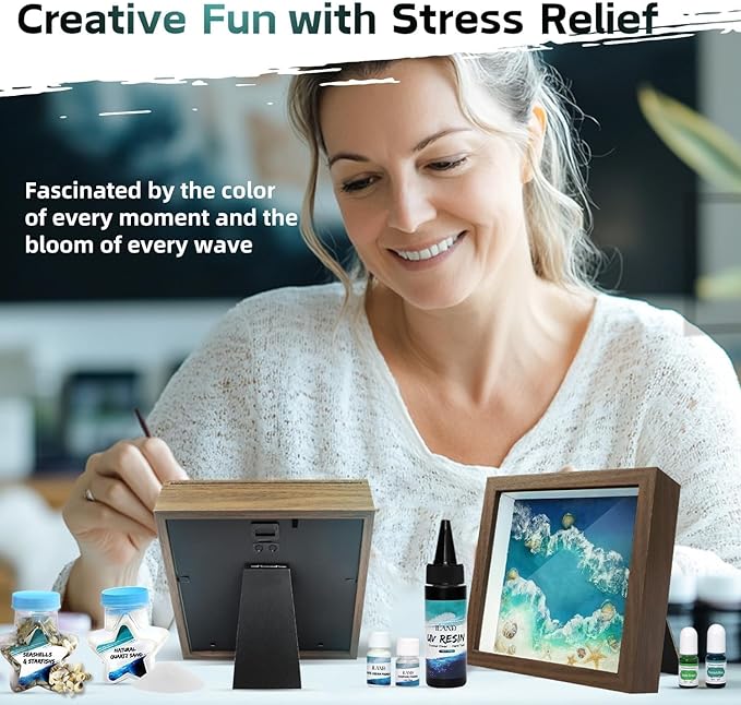 iLAND Crafts for Adults Zen Ocean Resin Art Kit, Creative Teen Crafts Resin Kit for Beginners, Crafting Hobbies for Women, DIY Sea Art Projects for Adults, Unique Beach Themed Gifts for Crafty Crafter