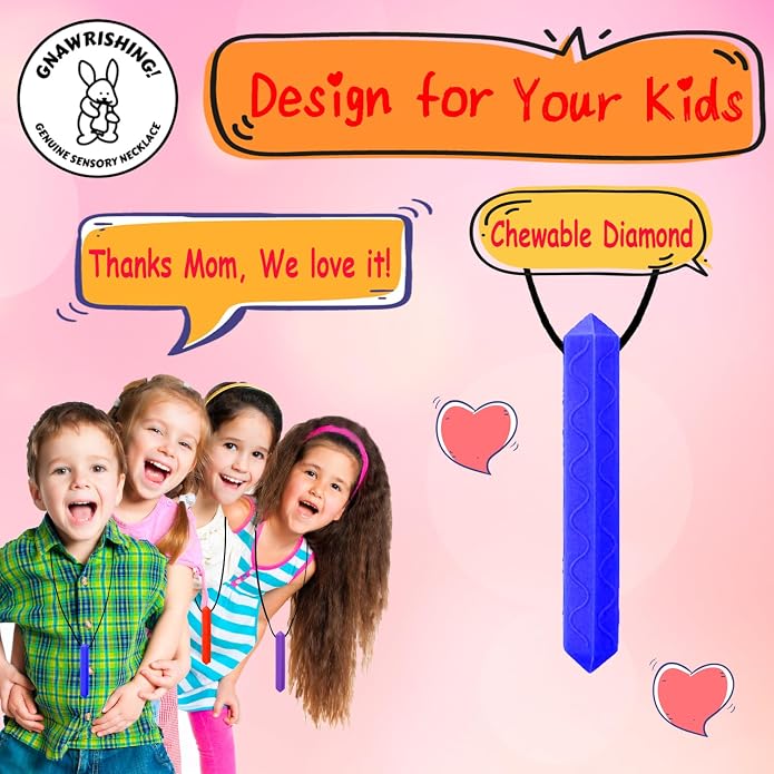 Sensory Chew Necklace, 8 Pack Diamond Chew Necklaces for Sensory Kids, Made from Food Grade Silicone for for Autistic, ADHD, Oral Motor Boys and Girls Children (Rainbow Color)
