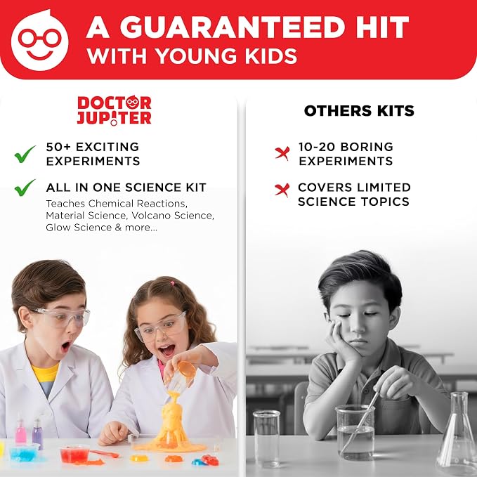 Doctor Jupiter Ultimate Science Kit, Chemistry Set for Kids Ages 8-10-12-14 | Birthday Gift Ideas for Boys & Girls 8,9,10+ Years Old | STEM Toy with 50+ Experiments | Learning & Educational Projects