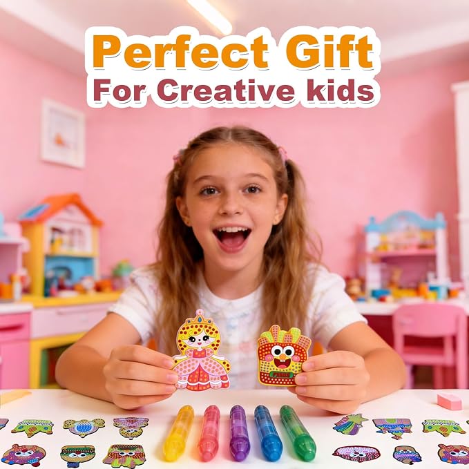 VattaFrast DIY Bead Art & Mosaic Kit for Kids Ages 4-12 Complete Craft Set with 15PCS Colorful Templates Fun Stencils Bead Pens Creative Arts Crafts Activity for Boys Girls