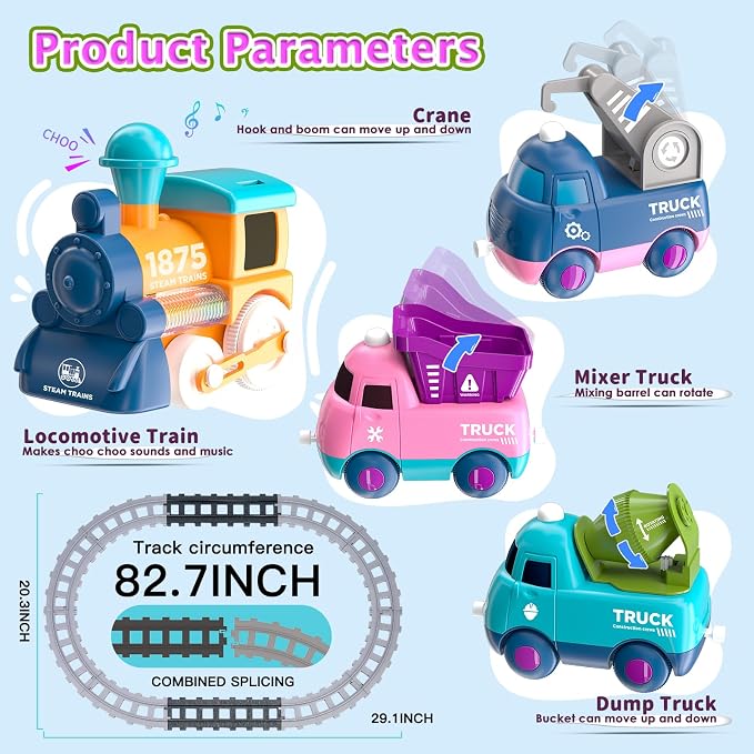 Electric Train Set for Toddler Toy 3 4 5 Year Old Boy Birthday Gifts, Two Play Modes of Electric and Manual Baby Train Toy with Music, Light, Tracks