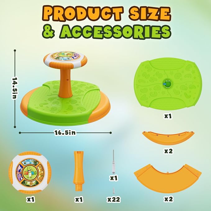 HYES Dinosaur Sit and Spin Toys for Toddlers 1-3 Boys, 360° Toddler Spinning Seat with LED Lights and Music, Sensory Toys Birthday for Kids 3-5