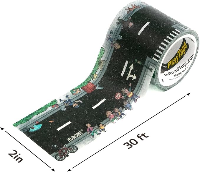 PlayTape - Neighborhood Road Tape for Toy Cars - Sticks to Flat Surfaces, No Residue, 2 in. x 30 ft. Roll