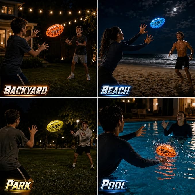 Wave Runner Light Up Football for Kids, Glow in The Dark LED Football, Rechargeable Football, Junior Size Waterproof Football Toy, Outdoor Football Gifts for Boys 8-12