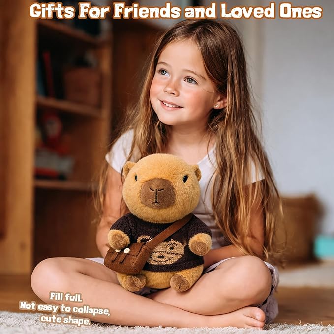 Capybara Plush Toy Capybara Plush with 9 Clothes and Accessories Super Soft Capybara Stuffed Animal for Kids Girls Boys 10.2inch (Black Capybara)