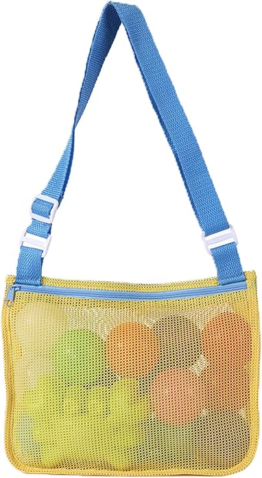 UTTPLL Colorful Mesh Beach Bag Adjustable Kids Quick Dry Net Tote for Seashell Collecting Sand Toy Swimming Accessories