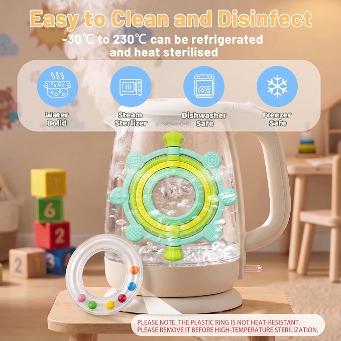 Rotatable Baby Teething Rings Rattle Toys for Infants 3-12 Months, Silicone Baby Teether Sensory Toys with Raised Textured Bumps, Safe & Soft for Chewing, Teething Relief, Soothing Sore Gums, BPA-Free