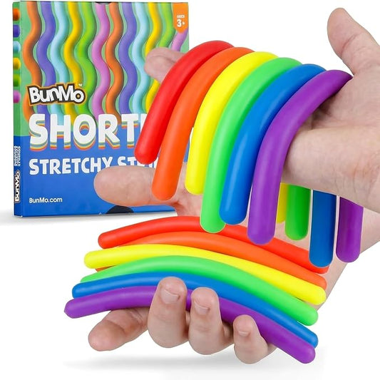 BUNMO Sensory Toys Stretchy Strings for Toddlers 3+ - Stimulating & Addictive Fidget Toys for Kids - Hours of Fun for Kids - Non-Mouthable Toy 3+ - Mini Smooth 12 Pack