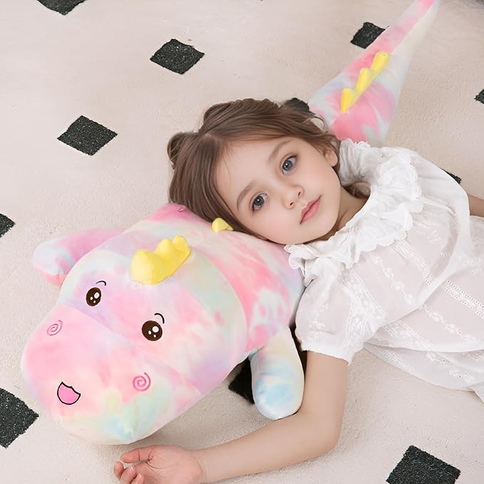 Tianmihou 40inch Gaint Dinosaur Plush Stuffed Animals, Soft Rainbow Dinosaurs Stuffed Large Body Pillow Toy, Cute Plushies Gift for Kids Boys Girls Birthday