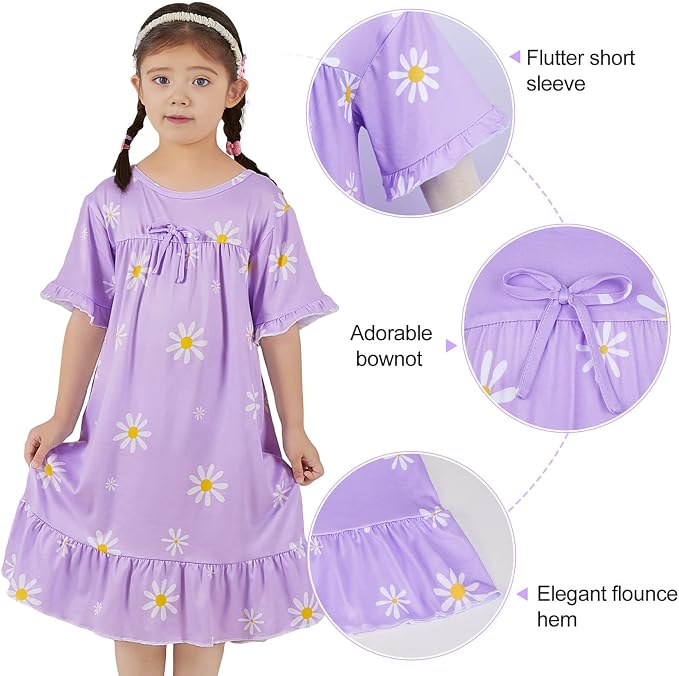 MHJY Matching Girls & Doll Nightgowns Vintage Short Sleeve Sleepwear Pajamas Dress for Girls and 18" Girl Doll