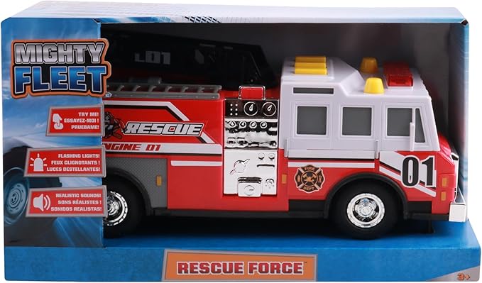 Mighty Fleet Rescue Force 12" Fire Truck Ladder Toy with Realistic Lights & Sounds, Free Wheeling Play & Working Ladder! Ages 3+