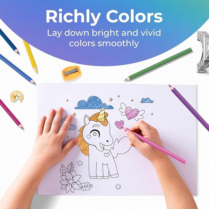 Rosmonde 100 Pack (1200 Count) Colored Pencils Bulk Set, 12 Assorted Pre Sharpened Pencil Colors, Easy Hold Grip, Drawing & Coloring Supplies, Bulk Set for Schools and Classrooms Projects