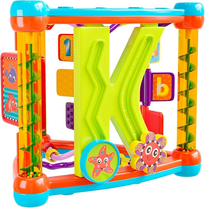 Lollipop Interactive Toddler Activity Triangle - Montessori Toys for Toddlers - Activity Cube for Play and Learning Educational Busy Cube with Shapes, Colors, and Spinners
