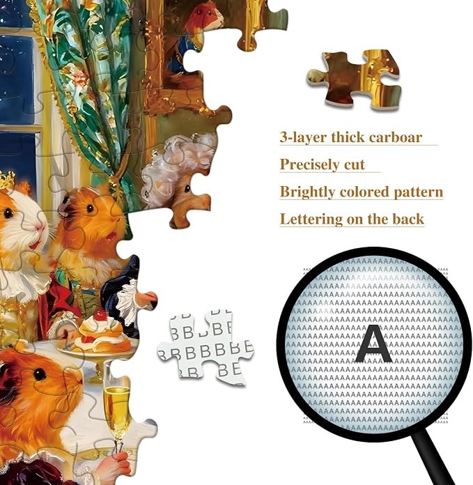 1000 Piece Jigsaw Puzzle for Adults, Whimsical Guinea Pig | Royal Banquet Oil Painting, Impossible Puzzle with Storage Bag, Lovely Wall Decor & Gift for Animal Lovers, 27.56" x 19.7"