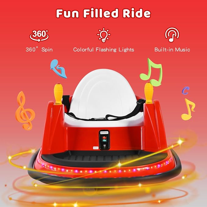 HONEY JOY 12V Toddler Bumper Car, Battery Powered Baby Ride on Bumper Car, Dual Joysticks, Flashing LED Light & 360 Degree Spin, Electric Vehicle Ride on Toys w/Remote Control, Gift for Boys Girls