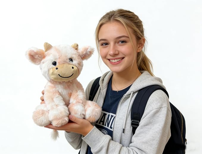 YUKOUQIAN Cute Cow Plush Stuffed Animal Doll Toy 8 inch for Girls Boys (sit Cow CAI Orange)