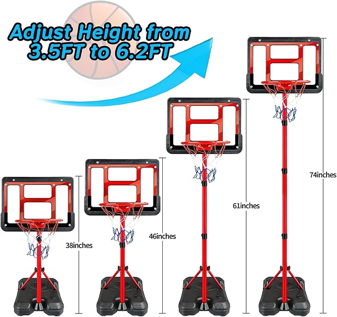 ShyLizard Boys Toy Gifts for 3 4 5 6 7 8 Years Old, Kids Basketball Hoop Adjustable Height 3.5FT-6.2FT, Mini Basketball Hoop for Kids, Basketball Goal Toys Outdoor Indoor Game Gifts for Boys
