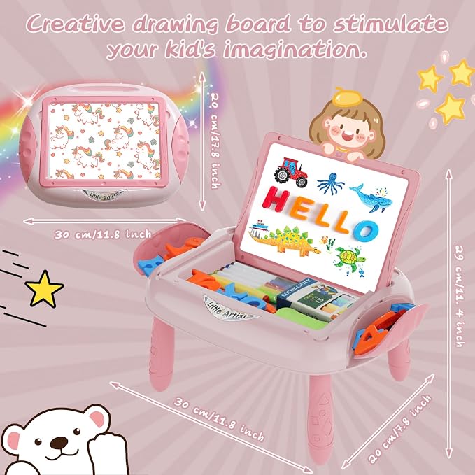 MAYESAR Magnetic Drawing Board for Toddlers 1-3, Double-Sided Toddler Art Easel with Magnetic Letters and Numbers, Chalkboard Learning Toy Gift for 1-3 Year Old Girls, Pink
