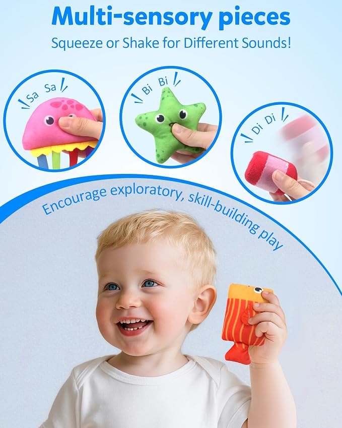 Coogam Montessori Toys for 1 2 3 Year Old, Cloth Fishing Game for Toddlers Gift, Color Sorting & Shape Learning Toys 6-12-18 Months, Toy for 1 Year Old Baby Birthday