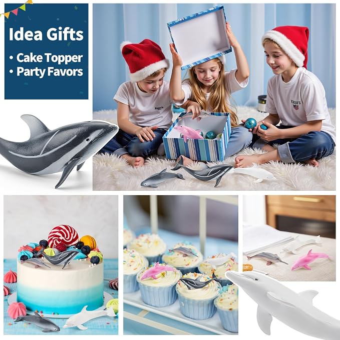 6PCS 5" Realistic Dolphin Figurines Toy for Toddlers, Ocean Animal Bath Toys for Kids, Dolphin Cake Toppers & Birthday Party Favors & Gifts for Boys & Girls
