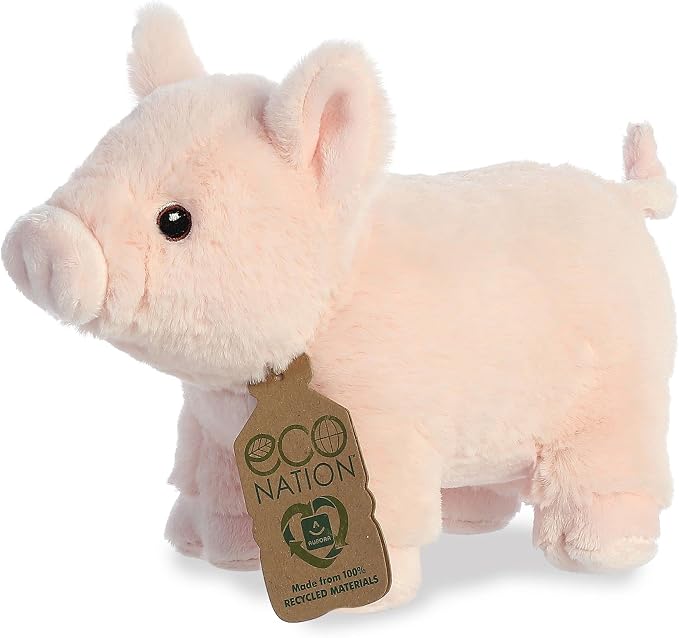 Aurora® Responsibly Made Eco Nation™ Pig Stuffed Animal - Ideal for Playtime Adventures - Perfect for Birthdays or Just Because - Pink 9.5 Inches