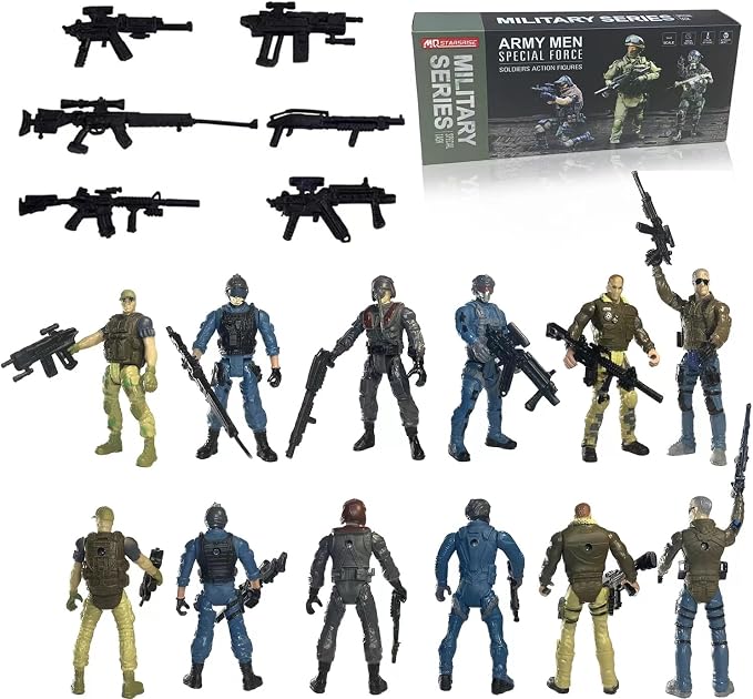 Army Men Action Figures, 6 Pcs Play Set for Kids, US Army and SWAT Team Toy With Military Weapons Accessories, Birthday Gift for Boys Age 4-7 6-8