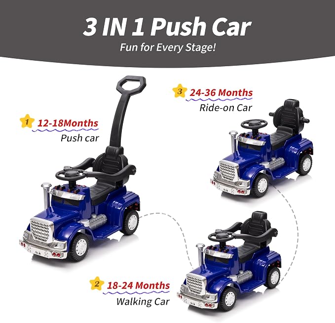 Outfunny 3-in-1 Ride on Push Car for Toddler 1-3 Years with Handle & Music