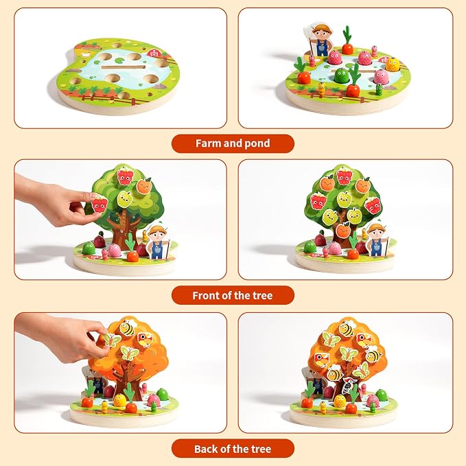 INIFEIDALA Montessori Toys for 3 4 5 Year Olds | Birthday Gifts for Boys & Girls, Wooden Educational Toddler Toys, Shape Sorting, Carrot Harvest & Magnetic Fishing Game – Fine Motor Skills Development