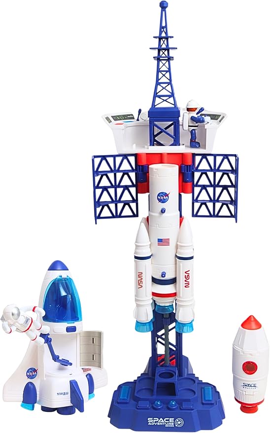 Space Adventure Launch Playset Licensed Space Shuttle, Rocket & Capsule Toy with Lights, Sounds & Steam Effect – 28.5” Tall Space Station Playset with 3 Poseable Figures – Kids Ages 3+