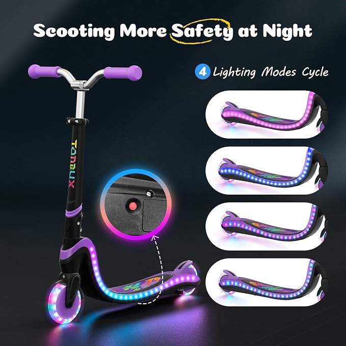 Tonbux Scooter for Kids with Light-Up Wheels & Deck, Adjustable Heights 2 Wheel Kids Scooters for Kids 5-7, Toddler Scooters with 4 Lighting Modes Deck