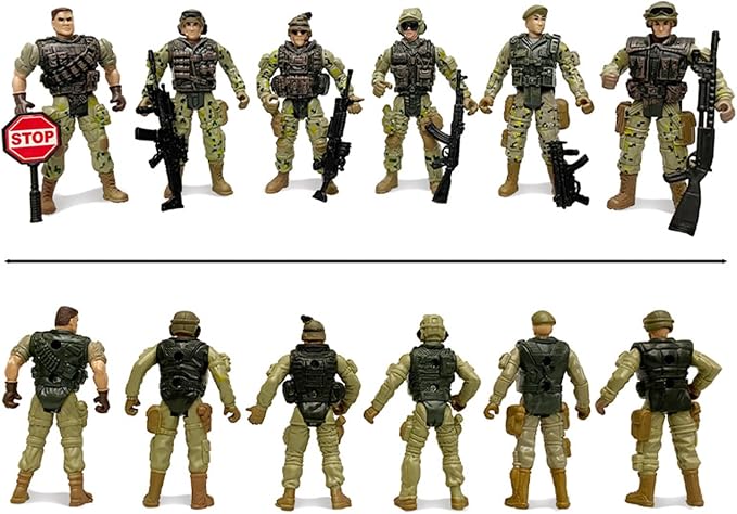 SCAHOW 6pcs Military Action Figures, Soldier Toys for 3 4 5 6 7+ Year Old Boys, Amy Men Action Figures & Playsets with Accessories, Gifts for Kids Toddlers, Christmas Stocking Stuffers Party Favor