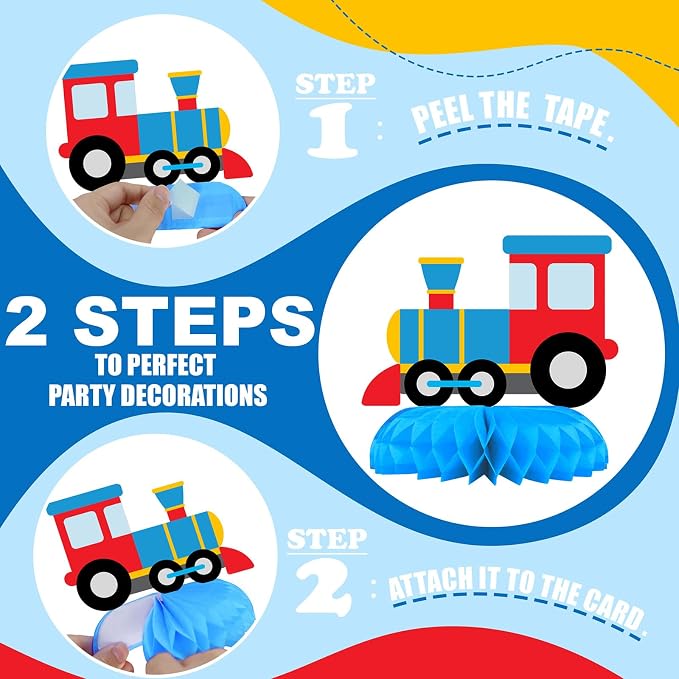 9 Pack Train Table Decorations - Train Party Decorations for Kids' Birthday and Baby Shower - Train Table Toppers