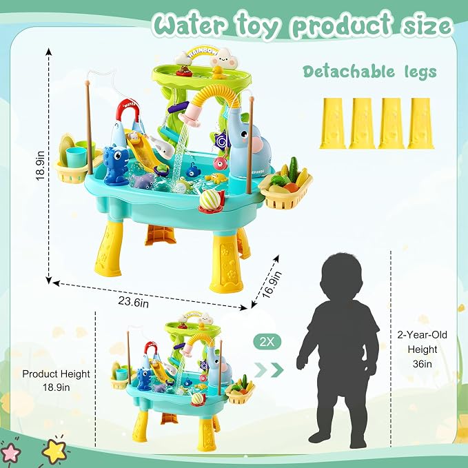 2027 Upgraded Toddlers 1-3 Water Table with Electric Pump, Kids Water Table with Faucet Play Food Accessories Fishing Toy, Kitchen Play Sink Toys for Girl Boy Age 4-8 (Blue)