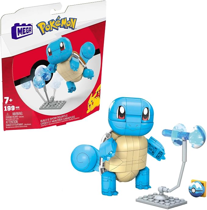 MEGA Pokémon Building Toys Set Build & Show Squirtle with 199 Pieces, Articulated and Poseable, 4 Inches Tall, for Kids
