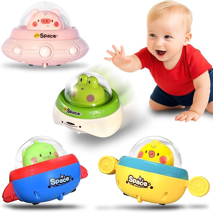 4PCS Animal Press to Go Car Toys for Toddlers 1-3, Push Go Friction Car Toys for 6-18 Months Baby, Animal Space Racing Cars, Infant Play Vehicle Set, Birthday Gifts for 1 Year Old Boy & Girl