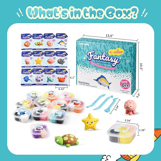 Both idea Air Dry Clay Kit, Ocean Theme | 12 Packs, Non-Toxic Kids Gift | School & Party: Perfect for classroom art activities, birthday party favors, creative family DIY, and holiday celebrations.