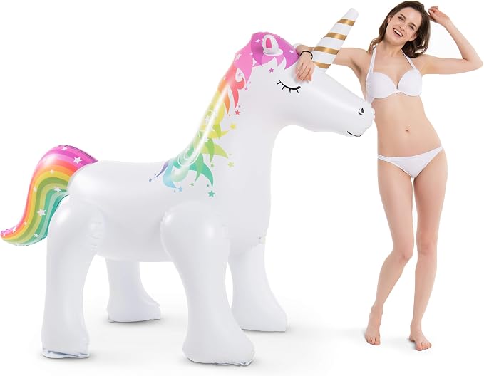 Jasonwell Unicorn Sprinkler Inflatable Water Sprinklers Outdoor Water Toys Inflatable Ginormous Unicorn Toys Yard Sprinkler for Kids (L)