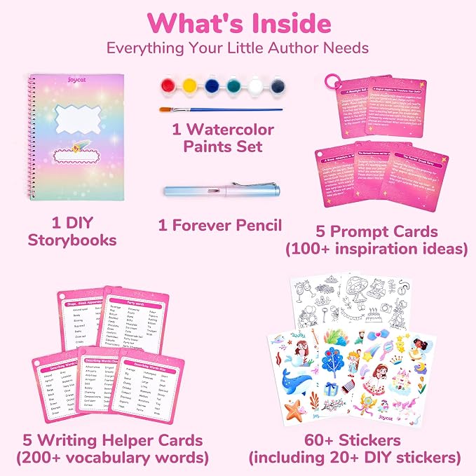 Fantasy Storybook Art Starter Kit, Creative Writing for Kids, Write Your Own Book, Art Kit for Kid 6-9, DIY Craft, Scrapbooking & Journal Supplies, Hardcover Comic Book Making Kit, Christmas Gift