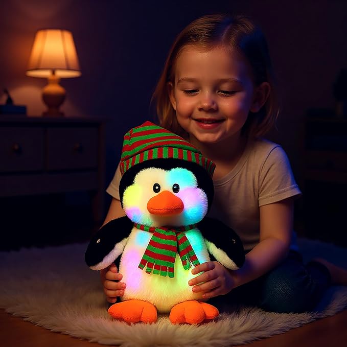 Light-up Plush Penguin LED Stuffed Animal Birthday Christmas Plushies Toy Gifts for Kids Toddler Girls,11“