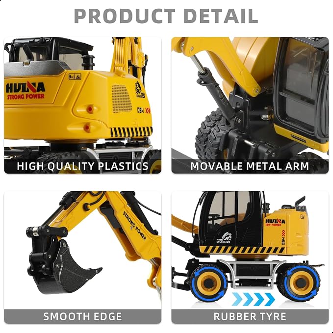 Excavator Toy, 1:50 Diecast Realistic Construction Vehicle with Movable Metal Arm, Durable Rubber Tires, Ideal Sand Toy Gift for Boys
