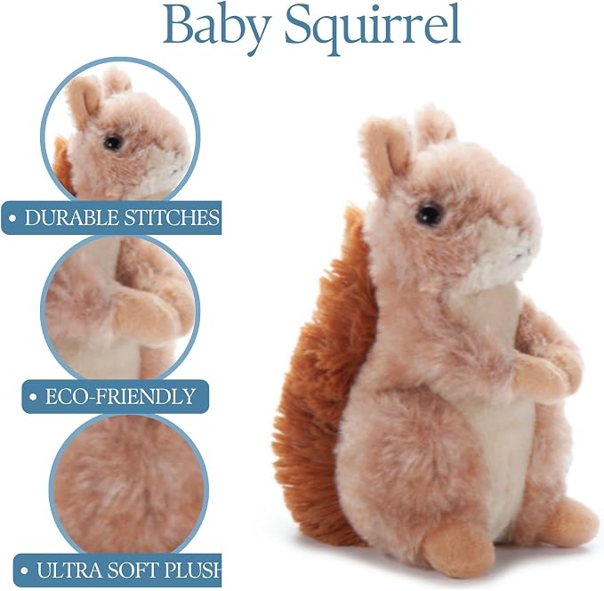 The Petting Zoo Brown Squirrel Stuffed Animal Plushie, Gifts for Kids, Wild Onez Babiez Wildlife Animals, Squirrel Plush Toy 6 inches