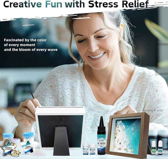 iLAND Crafts for Adults Zen Ocean Resin Art Kit, Creative Teen Crafts Resin Kit for Beginners, Crafting Hobbies for Women, DIY Sea Art Projects for Adults, Unique Beach Themed Gifts for Crafty Crafter
