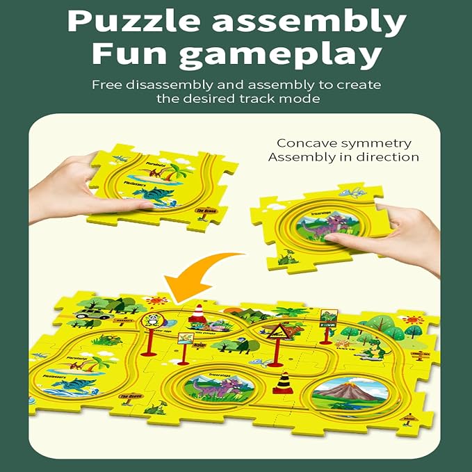 Christmas Stocking Stuffer 25PCS Puzzle Racer Kids Car Track Set, Dinosaur Puzzle Racer Car Track Set Puzzle Track Car Play Set Preschool Gifts for Kids Christmas Birthday Gift for Boys Girls