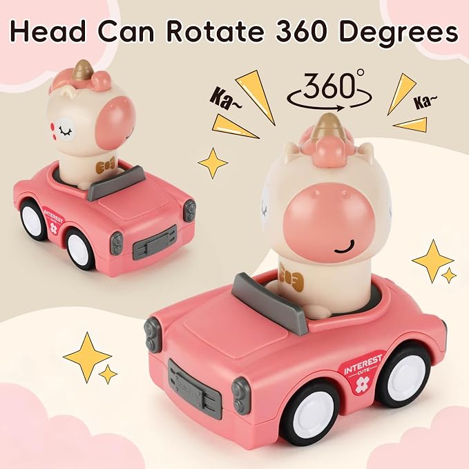 Press and Go Car Toy for Toddler 1-3,Friction Powered Animal Push Car,No Batteries Needed,BPA-Free, Easy to Clean,Indoor Outdoor Toy for 6-9-12-18 Month,Birthday Gift for 1-2 Year Old Boy Girl