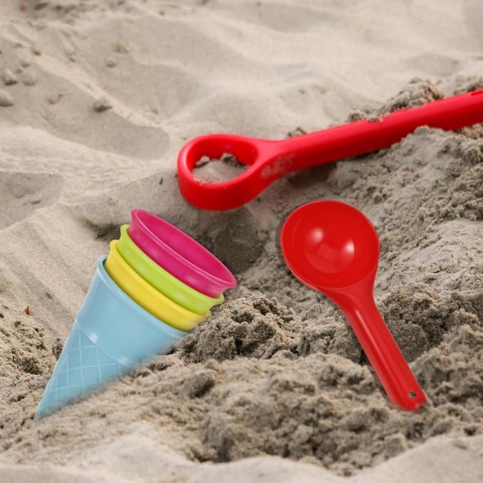 SEWACC 5pcs Plastic Sand Ice Cream Cones and Scoop Kids Sand Mold Set Seaside Play Beach Toys for Outdoor Seaside (Random Color)