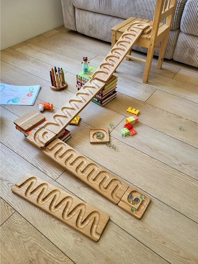 Marble Run Track Race Personalized Wooden Maze Board Ball Run Course Gift for Kids Run Race Winding Track Roller (Set of 4)