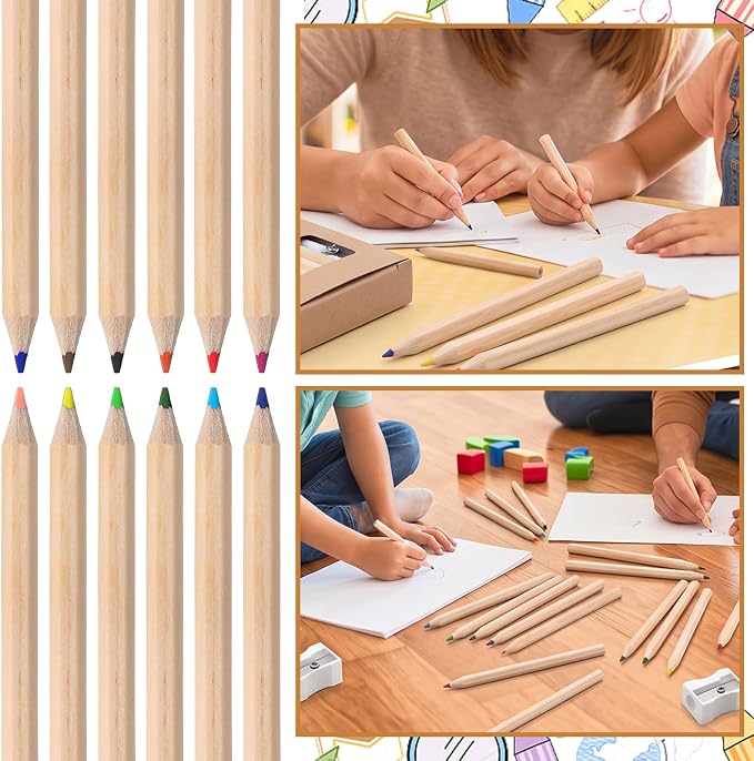 24 Set Mini Colored Pencils Bulk, 3.5 Inch Short Drawing Pencils with Sharpener & Eraser in Krafts Boxes, Kids Coloring Pencils for Classroom School Supplies, Party Favors, Teacher Gifts, 12 Colors