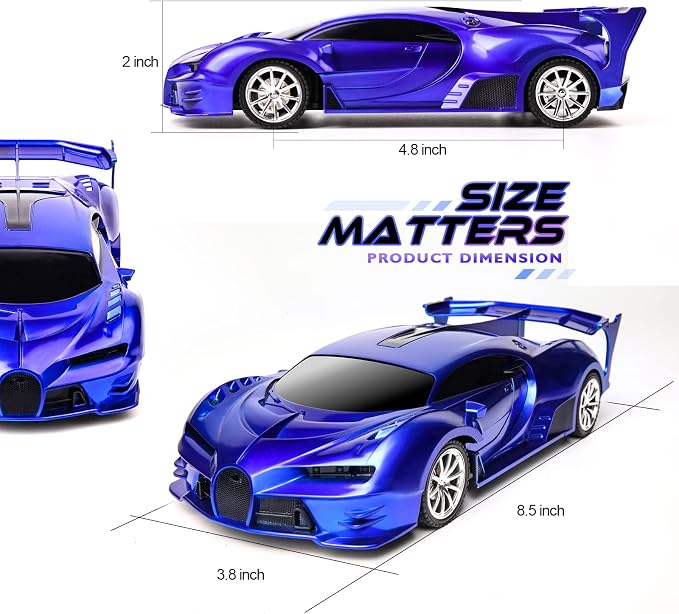 Remote Control Car 1/18 High Speed RC Cars Toys for Boys Girls Vehicle Racing Hobby with Headlight Xmas Birthday Gifts for Kids (Blue)