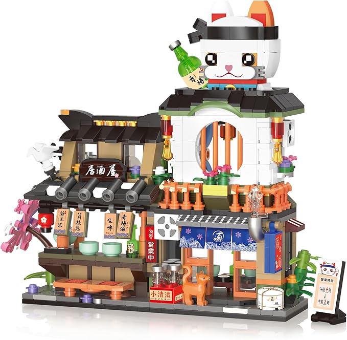 NEWABWN Japanese Street View Izakaya Shop Mini Building Blocks, MOC Creative Cute Japanese Toys Model Set, 809 PCS Simulation Architecture Construction Toy, Gift for Adults Kids Girls Boys 6-12
